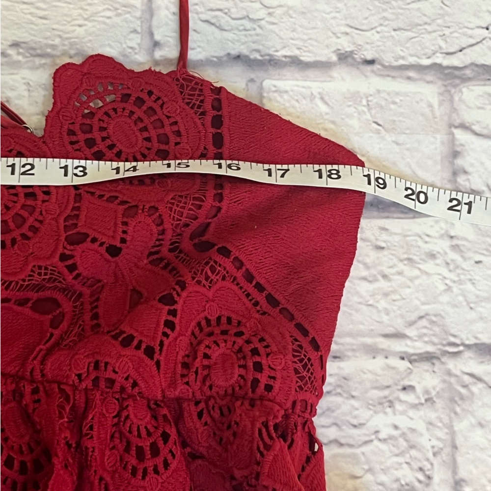 Maeve Anthropologie Red Lace Summer Moon Dress Womens  Strappy babydoll 12 - Picture 3 of 6